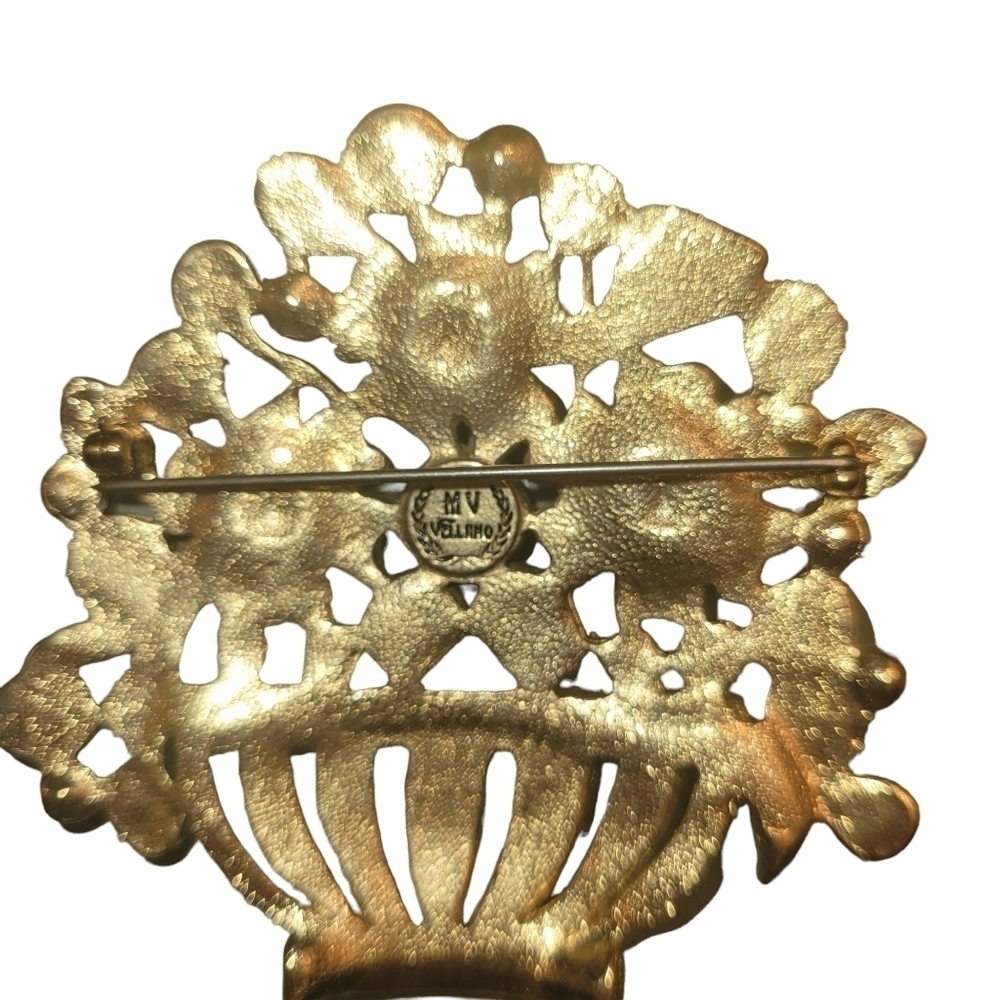 MV Vellano Costume Rhinestone Floral Brooch - Picture 2 of 2